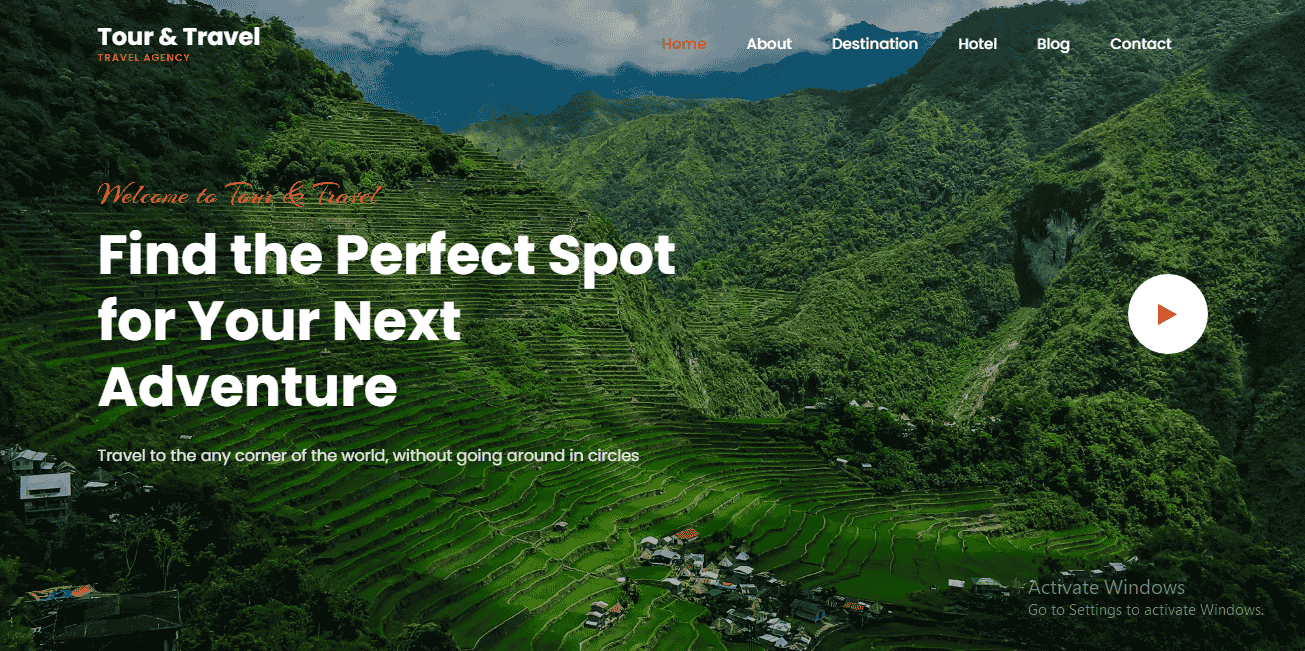 Screenshot of Tour and Travel online website