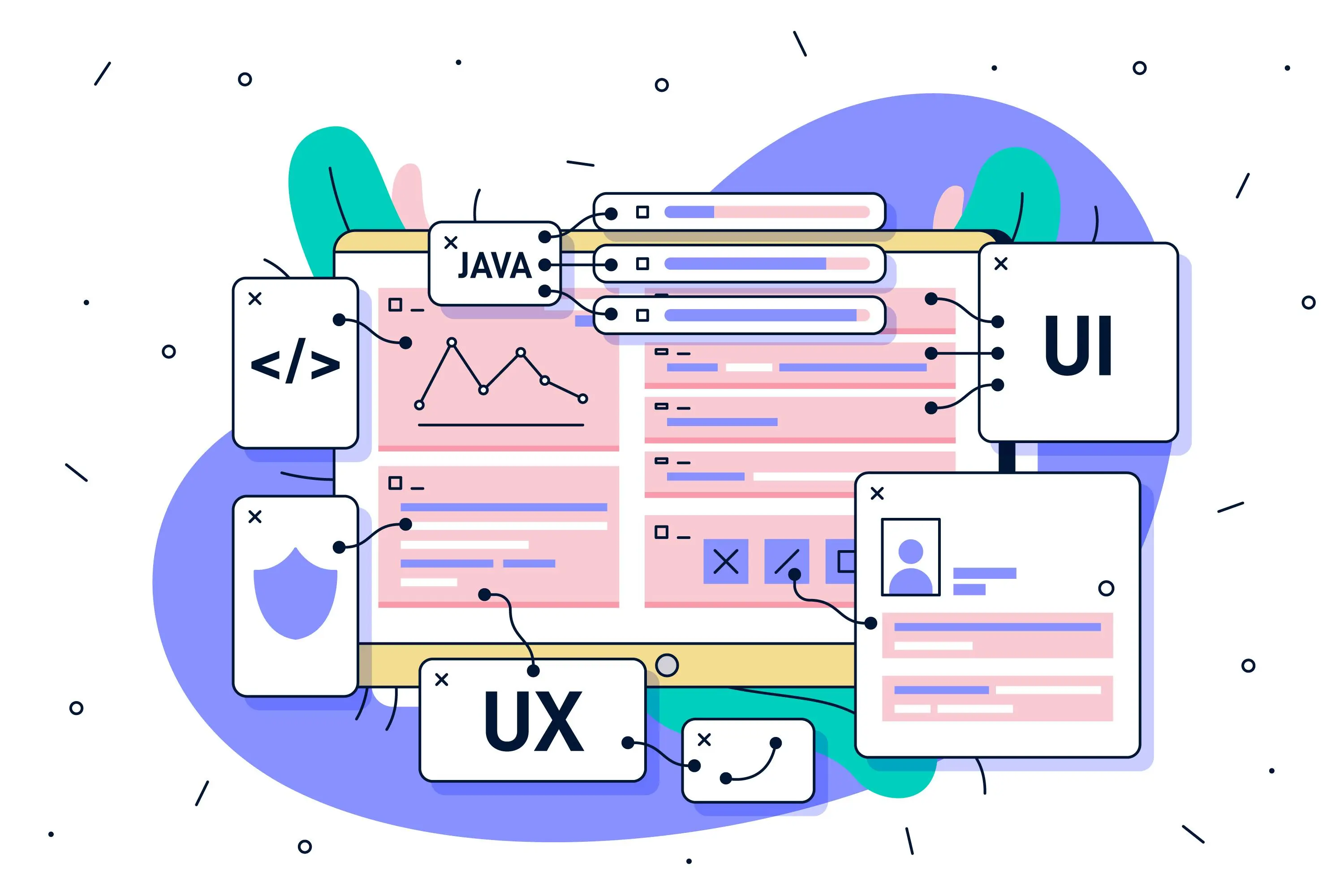 A laptop displaying web design elements, representing UI/UX design services